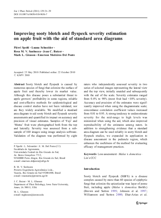 (PDF) Improving sooty blotch and flyspeck severity estimation on apple ...