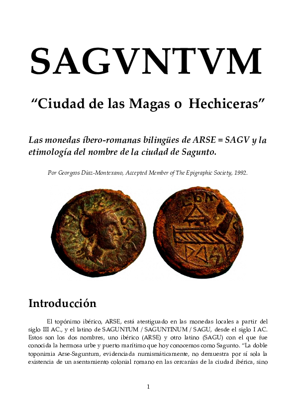 (PDF) SAGVNTVM “Ciudad de las Magas o Hechiceras” . Las monedas íbero ...