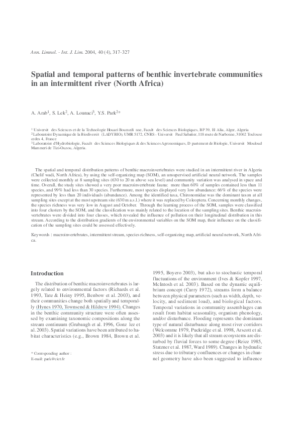 (PDF) Spatial and temporal patterns of benthic invertebrate communities ...