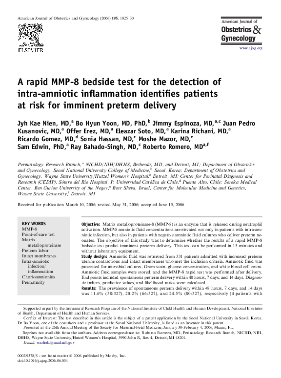 (PDF) A rapid MMP-8 bedside test for the detection of intra-amniotic ...