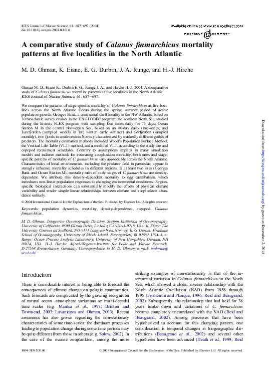 (PDF) A comparative study of Calanus finmarchicus mortality patterns at ...