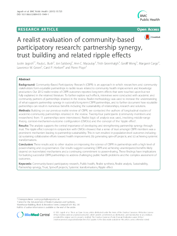 (PDF) A realist evaluation of community-based participatory research ...