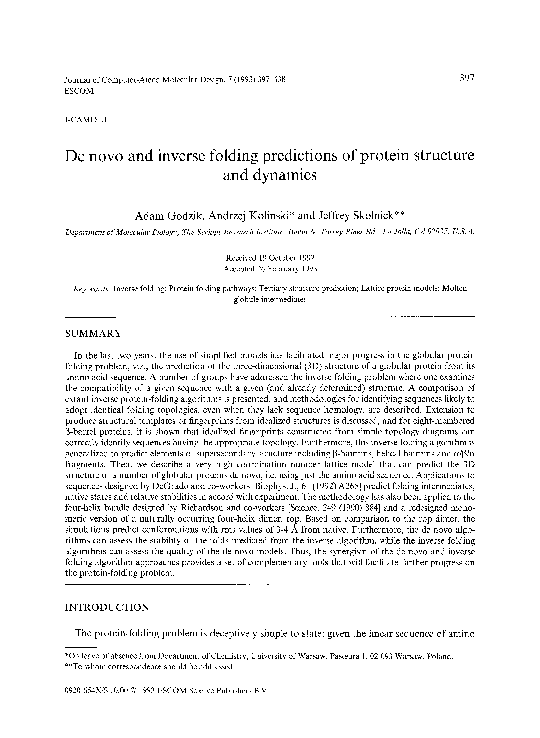 (PDF) De novo and inverse folding predictions of protein structure and ...