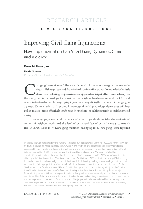 (PDF) Improving Civil Gang Injunctions