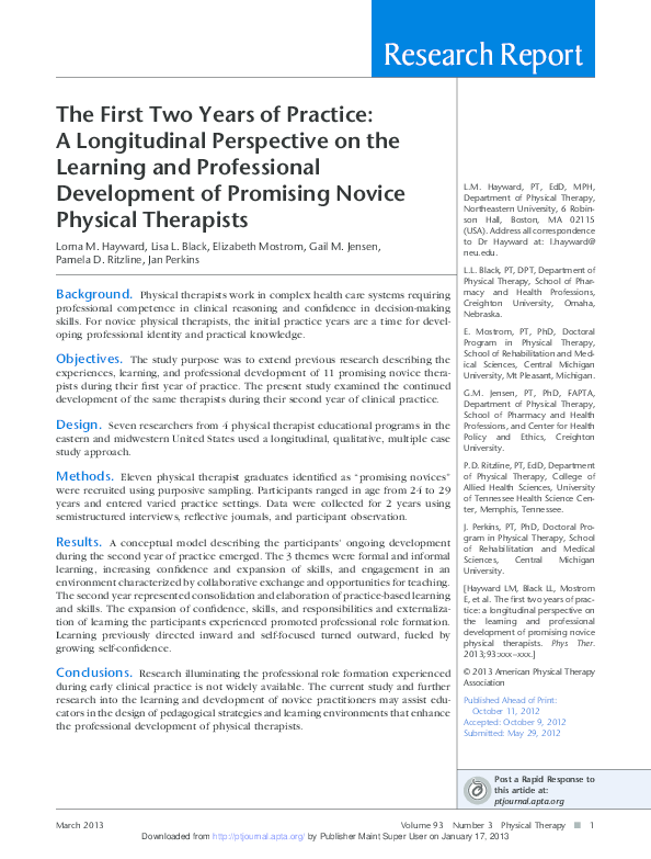 (PDF) The First Two Years of Practice: A Longitudinal Perspective on ...
