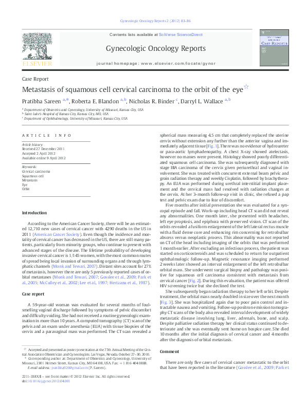 (PDF) Metastasis of squamous cell cervical carcinoma to the orbit of ...