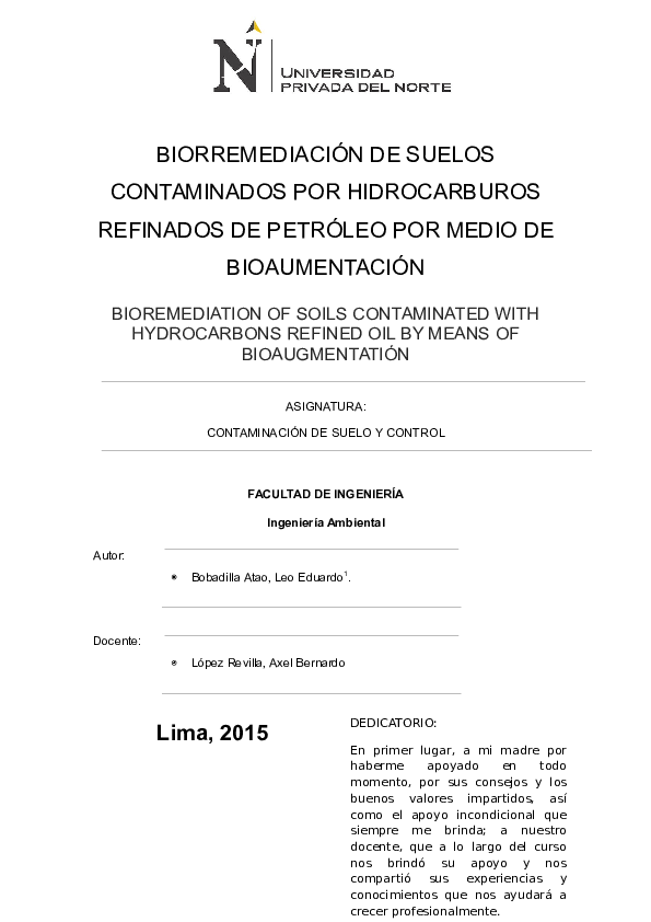 (DOC) Biorremediación de suelos contaminados por hidrocarburos Leo Eduardo Bobadilla Atao