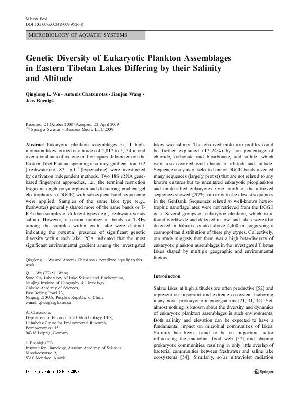(PDF) Genetic Diversity of Eukaryotic Plankton Assemblages in Eastern ...
