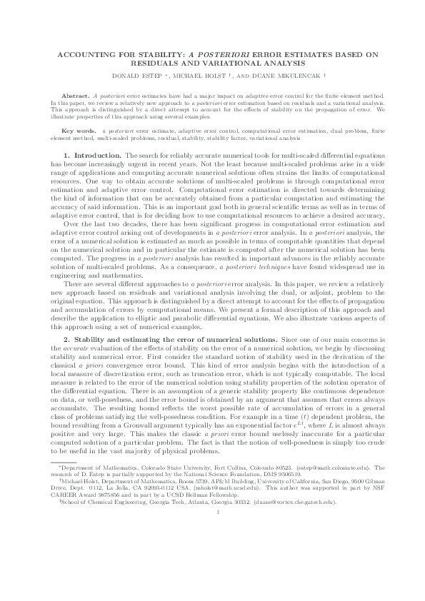 (PDF) Accounting for stability: a posteriori error estimates based on ...