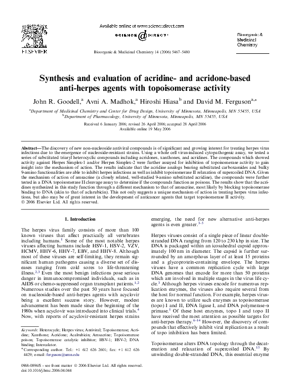 (PDF) Synthesis and evaluation of acridine- and acridone-based anti ...