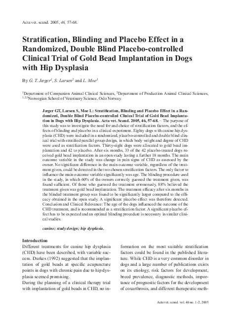 (PDF) Stratification, blinding and placebo effect in a randomized ...