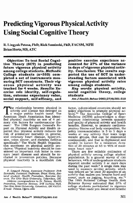 (PDF) Predicting Vigorous Physical Activity Using Social Cognitive