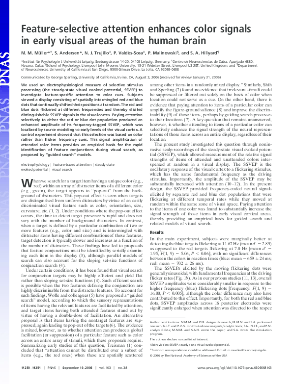(PDF) Feature-selective attention enhances color signals in early ...