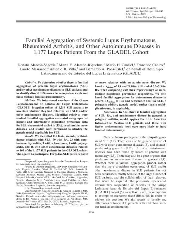 (PDF) Familial aggregation of systemic lupus erythematosus, rheumatoid ...