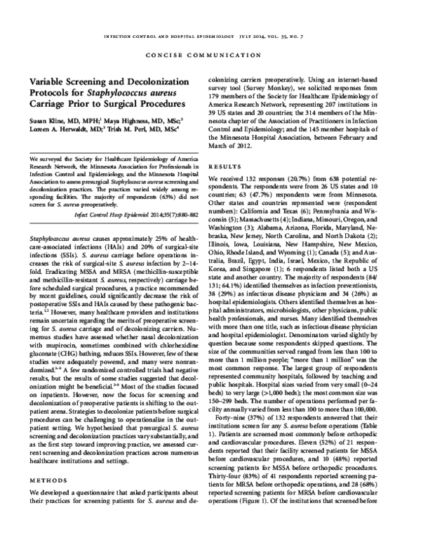 (PDF) Variable Screening and Decolonization Protocols for