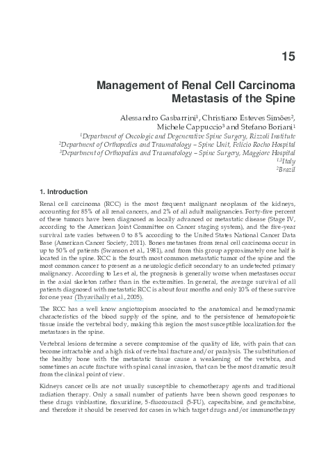 (PDF) Management of Renal Cell Carcinoma Metastasis of the Spine