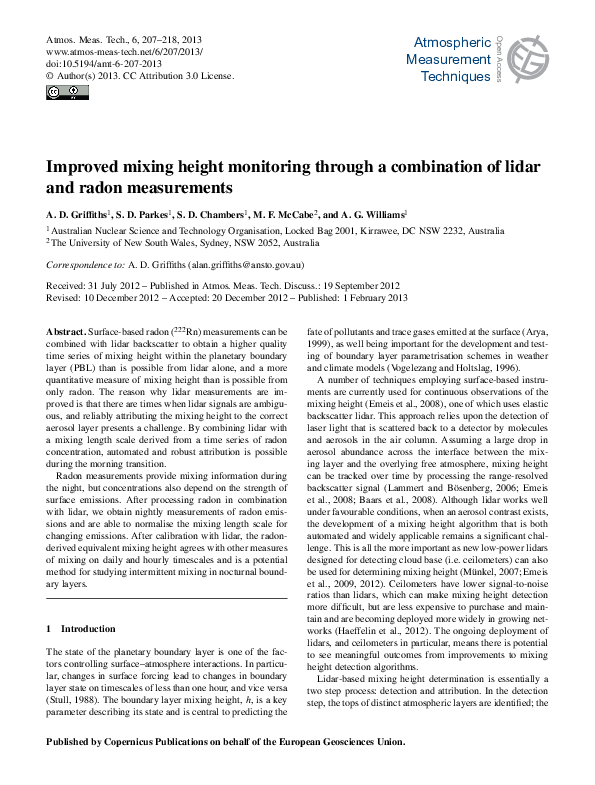 (PDF) Improved mixing height monitoring through a combination of lidar