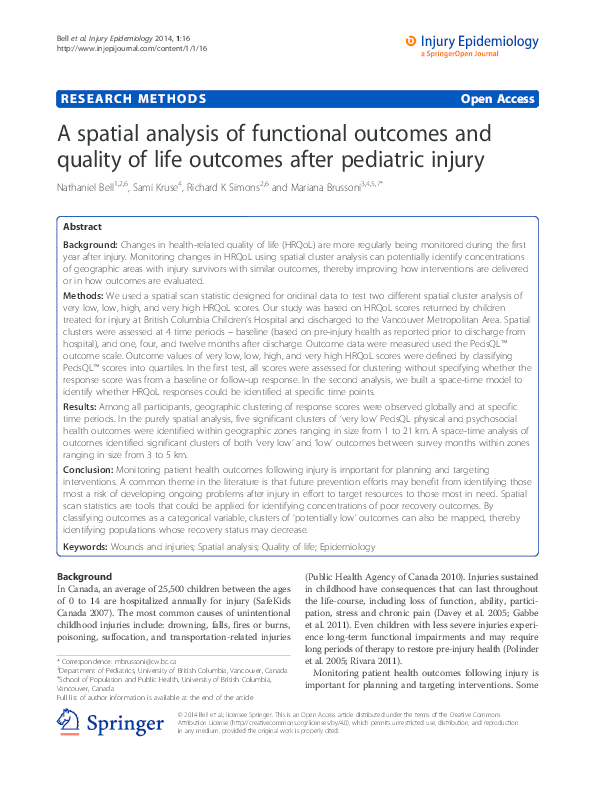 (PDF) A spatial analysis of functional outcomes and quality of life ...