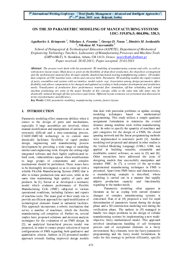 (PDF) On the 3D Parametric Modeling of Manufacturing Systems