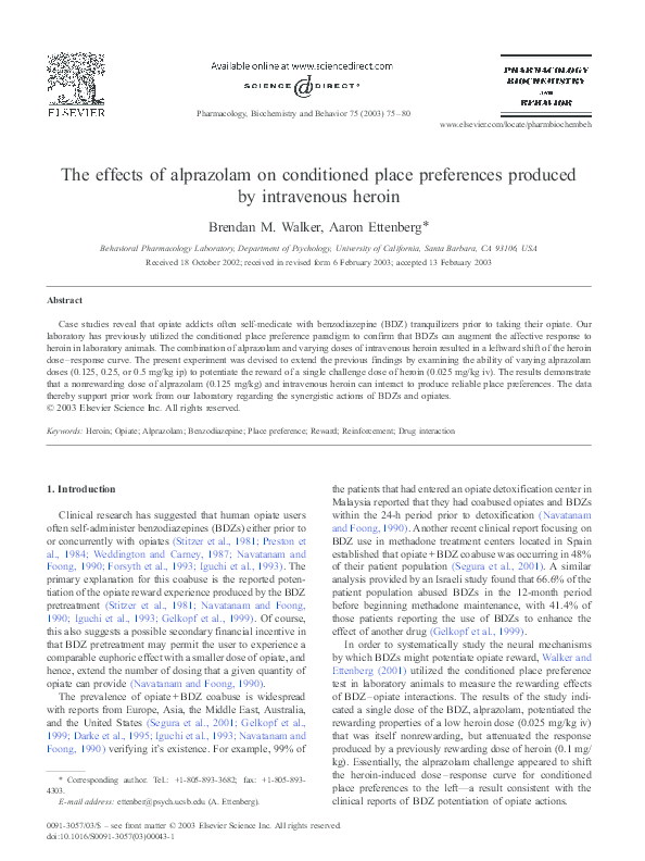 (PDF) The effects of alprazolam on conditioned place preferences