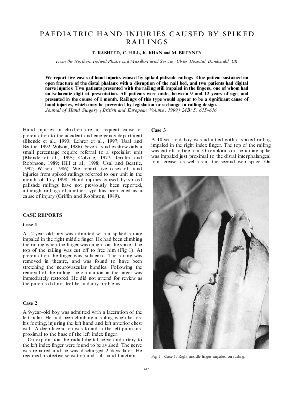 (PDF) PAEDIATRIC HAND INJURIES CAUSED BY SPIKED RAILINGS