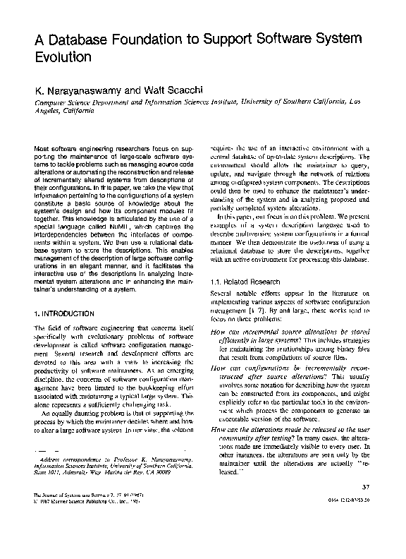 (PDF) A database foundation to support software system evolution