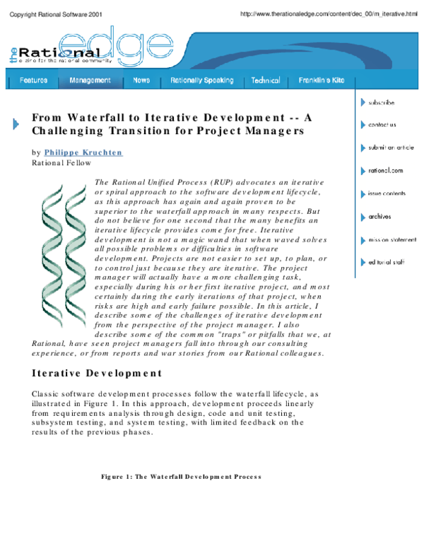 (PDF) From Waterfall to Iterative Development -- A Challenging ...