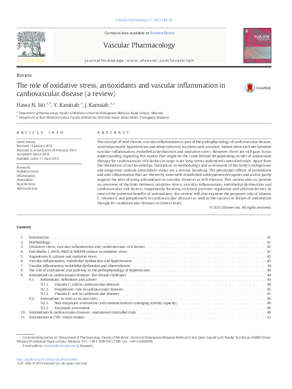 (PDF) The role of Oxidative stress, antioxidants and inflmmmation in ...
