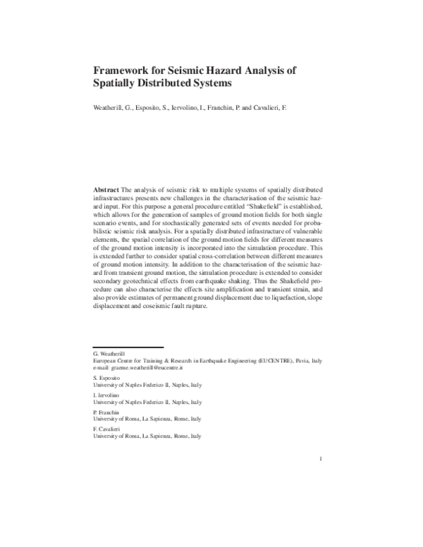 (PDF) Framework for Seismic Hazard Analysis of Spatially Distributed ...