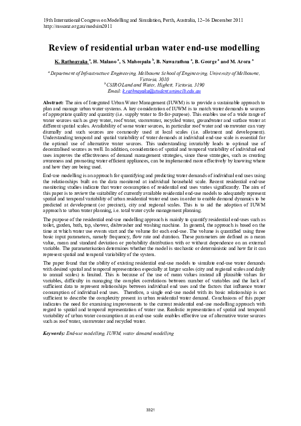 (PDF) Review of residential urban water end-use modelling
