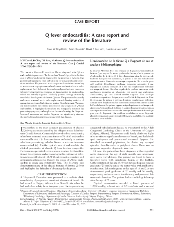 (PDF) Q fever endocarditis A case report and review of the literature