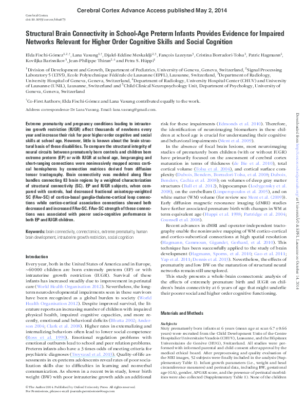 (PDF) Structural Brain Connectivity in School-Age Preterm Infants ...