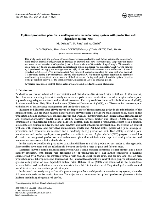 (PDF) Optimal production plan for a multi-products manufacturing system ...
