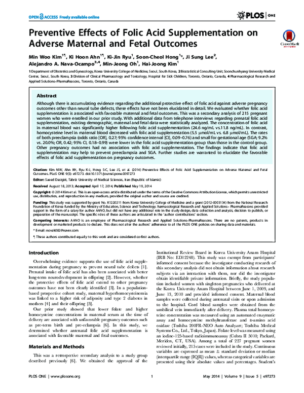 (PDF) Preventive Effects of Folic Acid Supplementation on Adverse ...