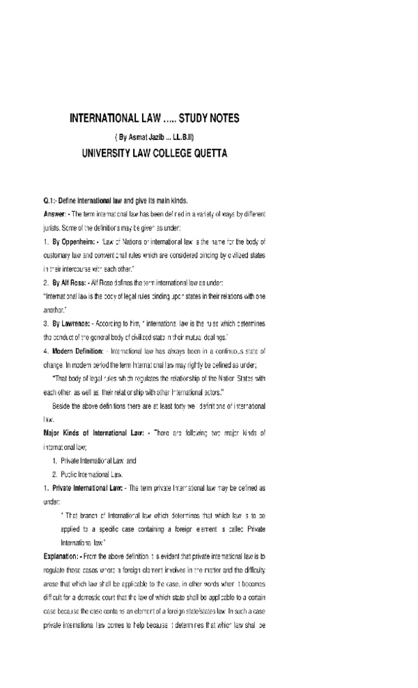 (DOC) International law notes by asmatullah