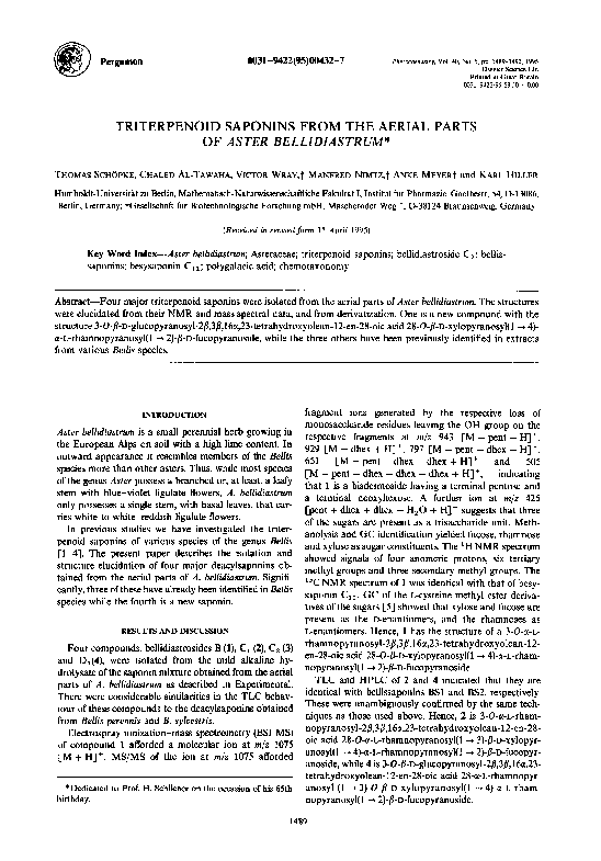 (PDF) Triterpenoid saponins from the aerial parts of Aster bellidiastrum