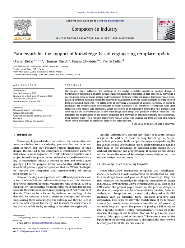 (PDF) Framework for the support of knowledge-based engineering template ...