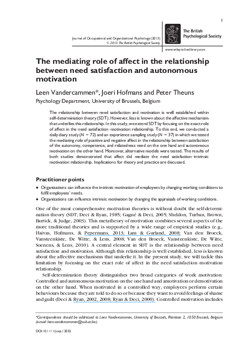 (PDF) The mediating role of affect in the relationship between need ...