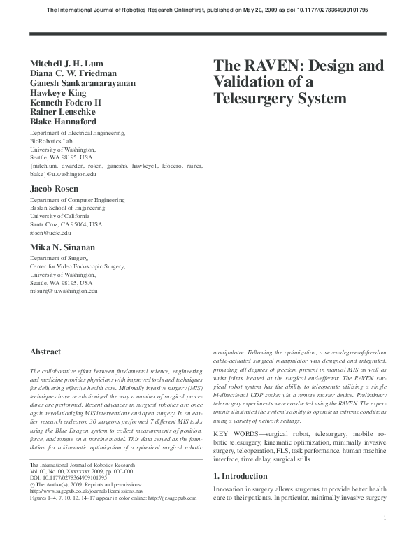 (PDF) The RAVEN: Design and Validation of a Telesurgery System