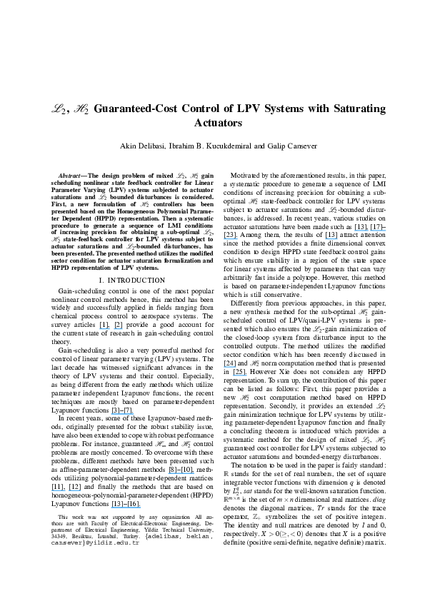 (PDF) L 2 , H 2 guaranteed-cost control of LPV systems with saturating ...