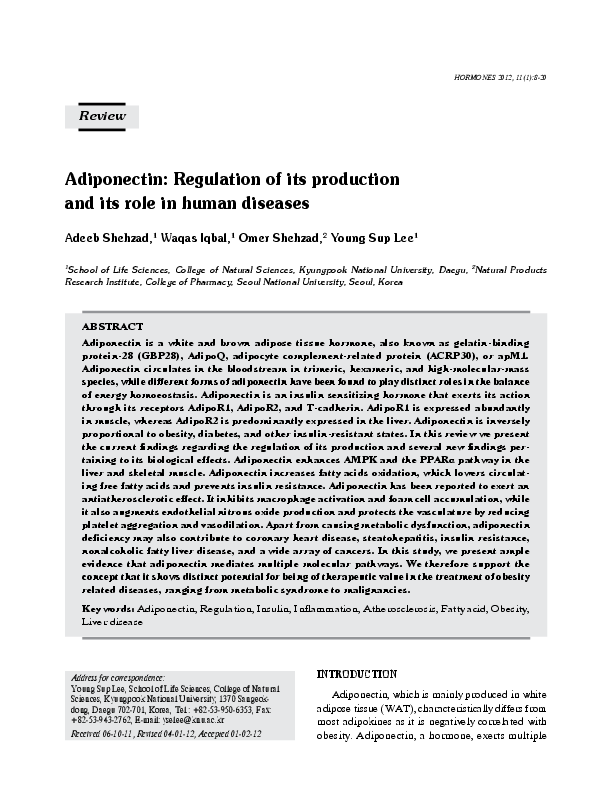 (PDF) Adiponectin: regulation of its production and its role in human ...