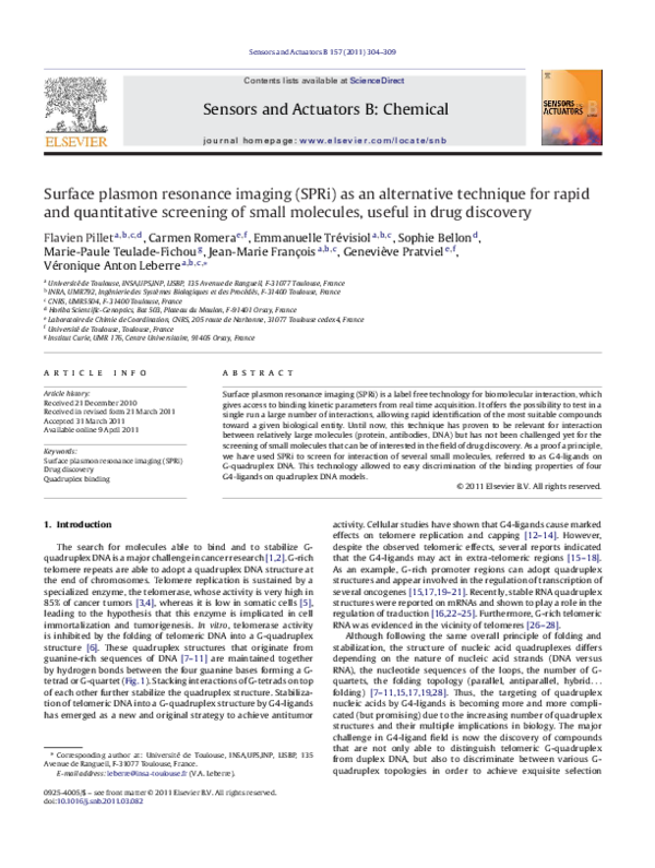 (PDF) Surface plasmon resonance imaging (SPRi) as an alternative ...