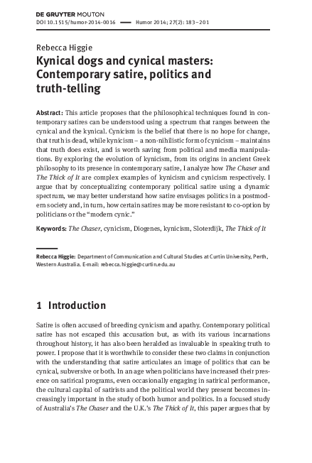(PDF) Kynical dogs and cynical masters: Contemporary satire, politics ...