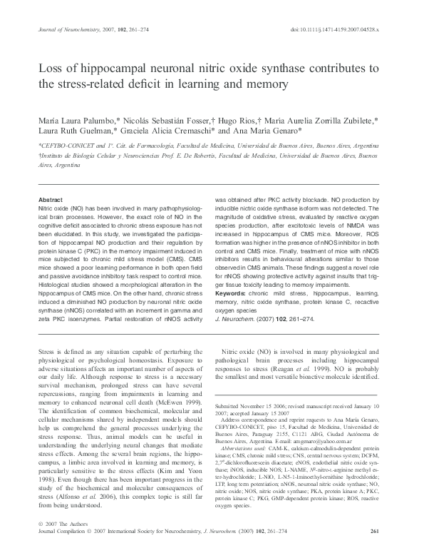 (PDF) Loss of hippocampal neuronal nitric oxide synthase contributes to ...