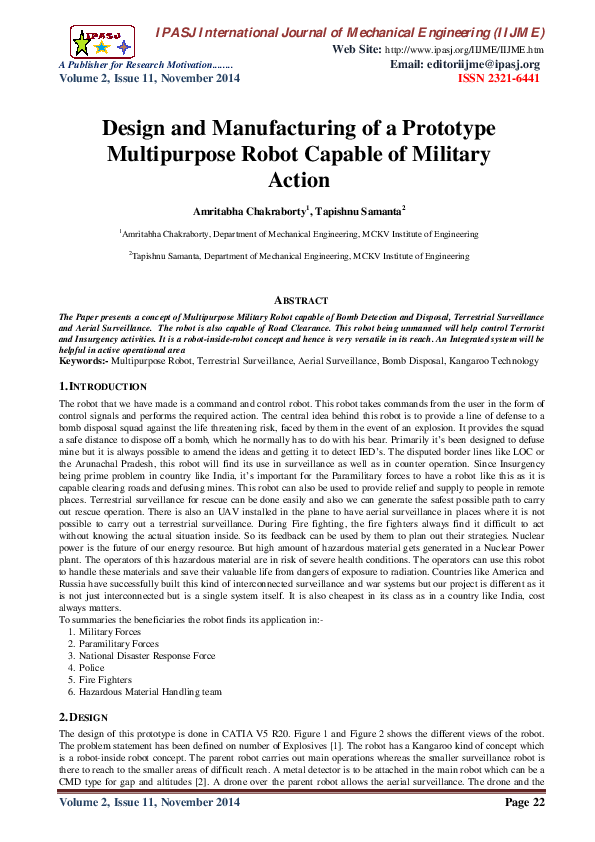 (PDF) Design and Manufacturing of a Prototype Multipurpose Robot ...