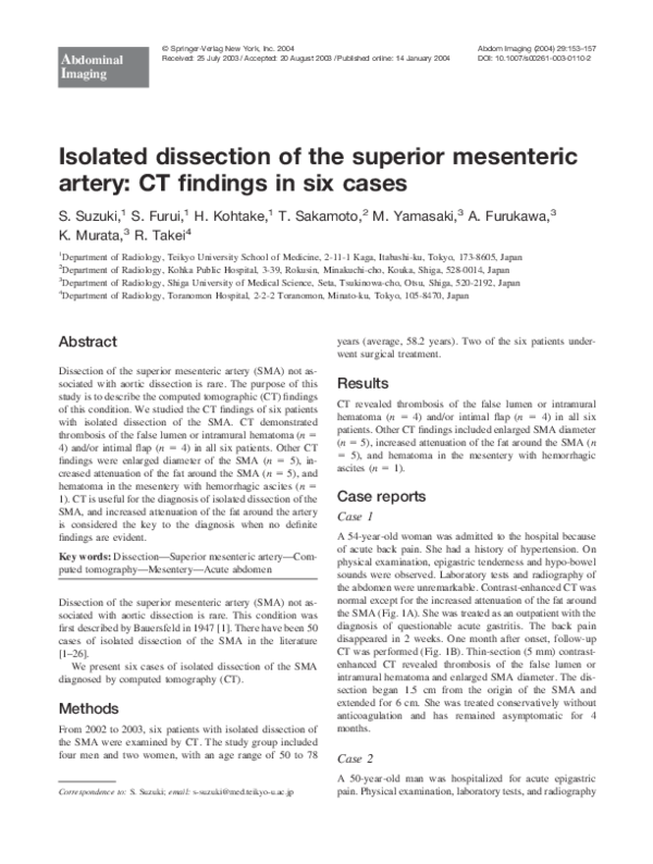(PDF) Isolated dissection of the superior mesenteric artery