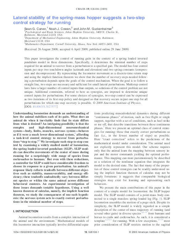 (PDF) Lateral stability of the spring-mass hopper suggests a two-step ...