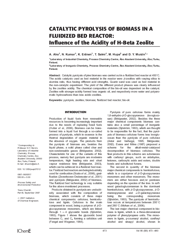 (PDF) Catalytic Pyrolysis of Biomass in a Fluidized Bed Reactor
