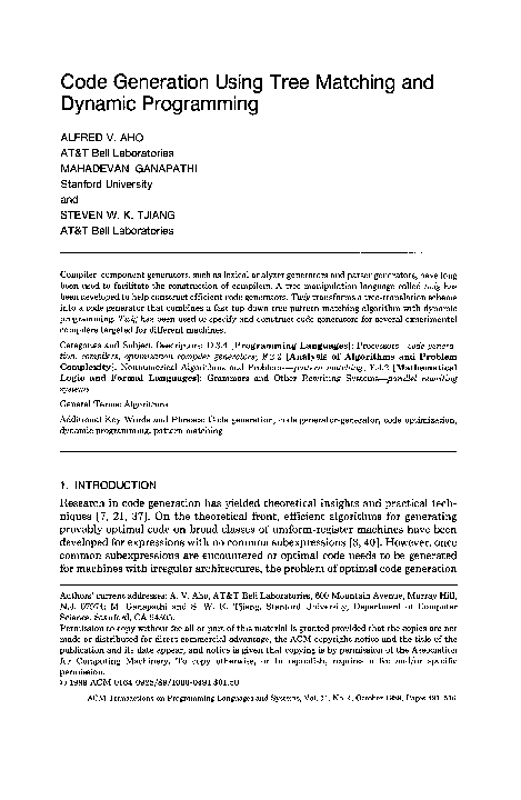 (PDF) Code generation using tree matching and dynamic programming