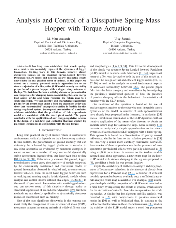 (PDF) Analysis and Control of a Dissipative Spring-Mass Hopper with ...